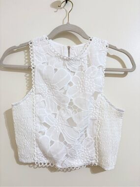 Women's White Lace 2Pc Cropped Tank Top and skirt M